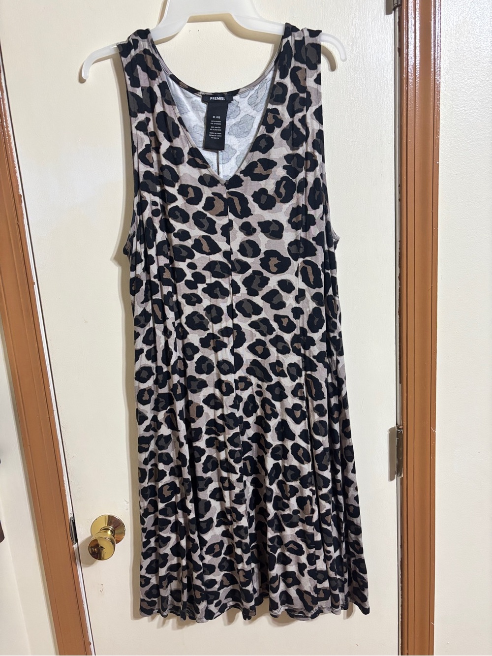 Premise Beige and Black Leopard Print Sleeveless Midi Dress